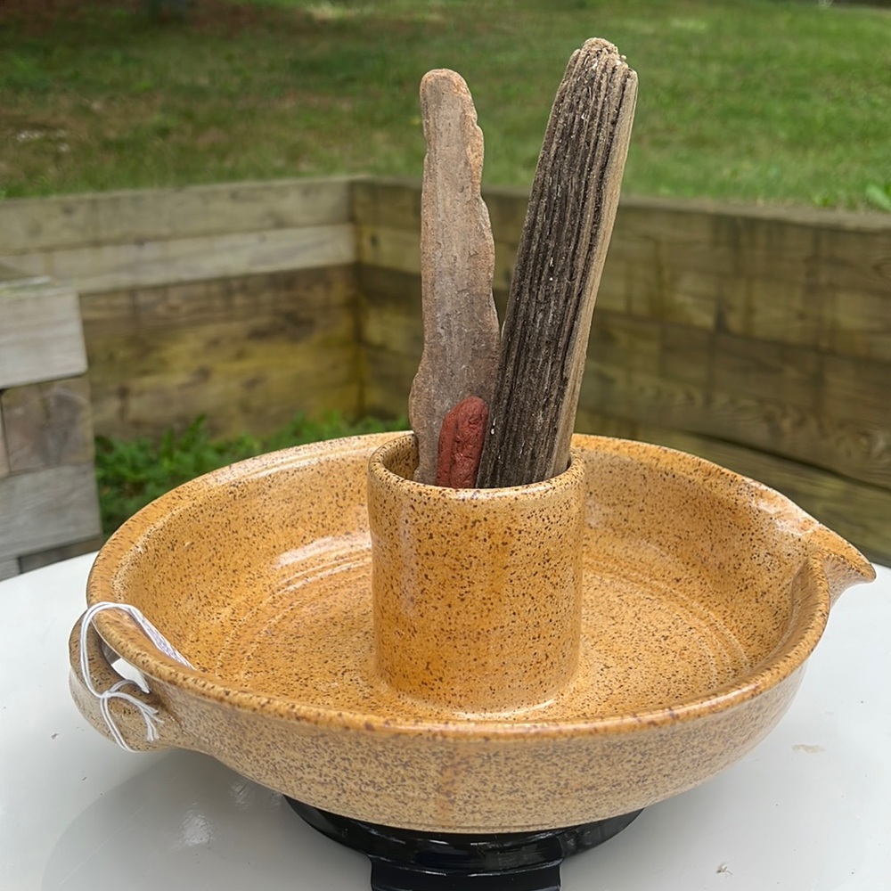 Beer Can Chicken Cooker Stoneware Pottery OH made Handthrown 10"x3.5"